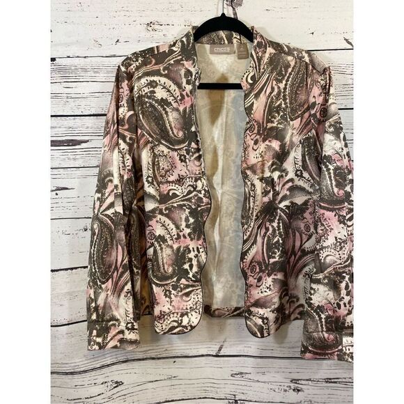 Chico's Jackets & Blazers - Chico’s Paisley Pink and Brown Scalloped Jacket Size Medium/2